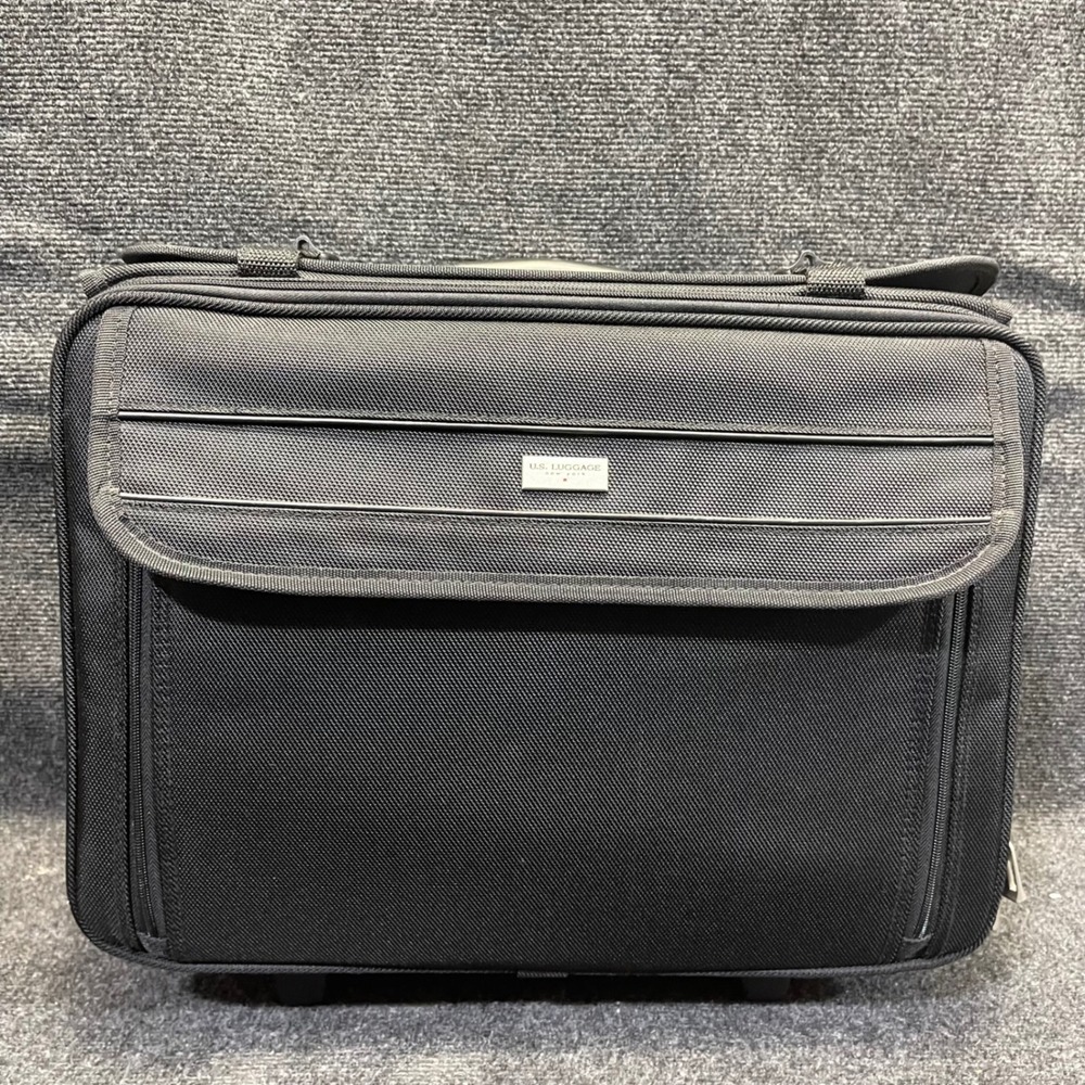 US Luggage New York Black Ballistic Nylon Rolling Catalog Case Wheeled Briefcase